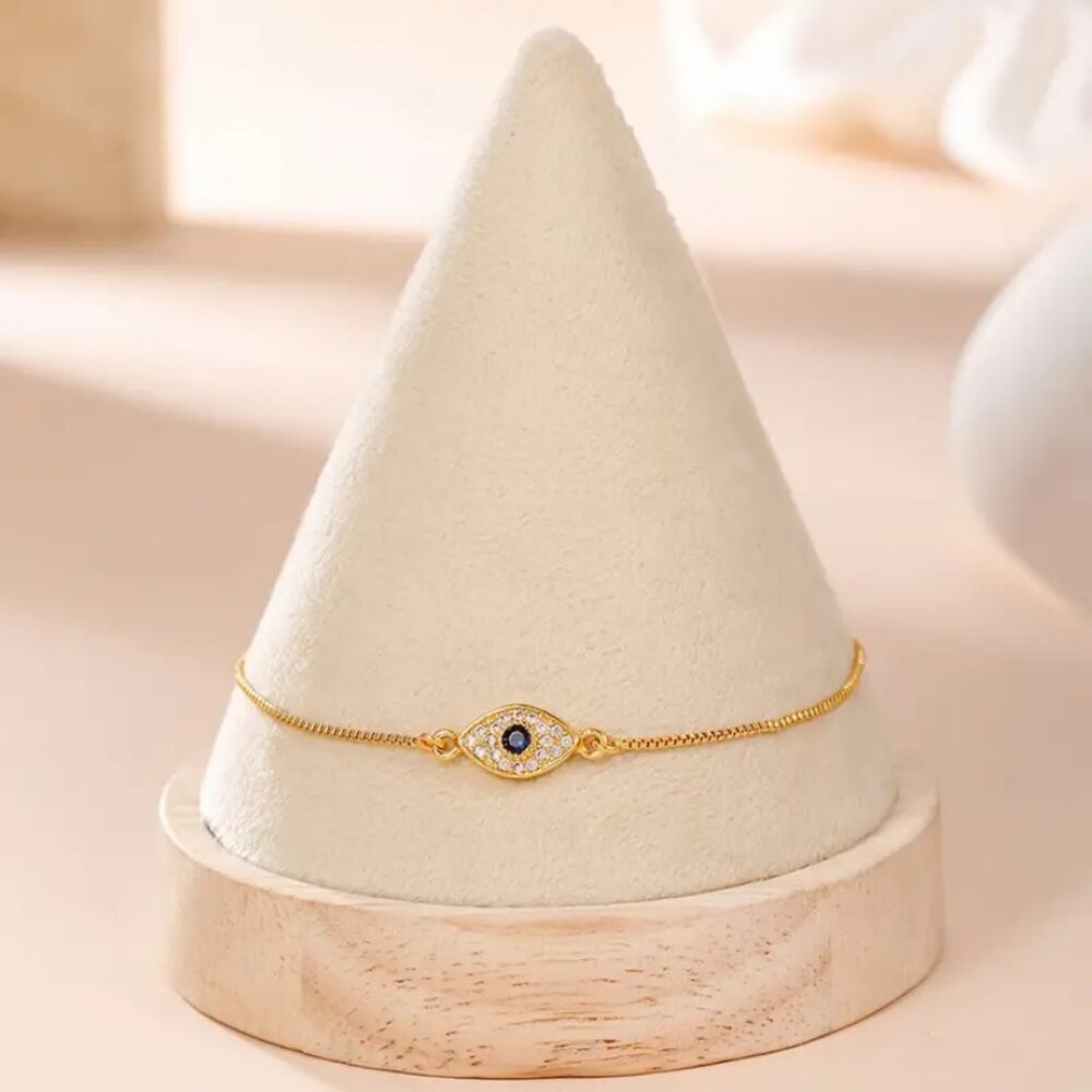 14K Gold Womens 2ct Diamond 1ct Blue Sapphire EYE Adjustable Bracelet Jewelry - Picture 3 of 4